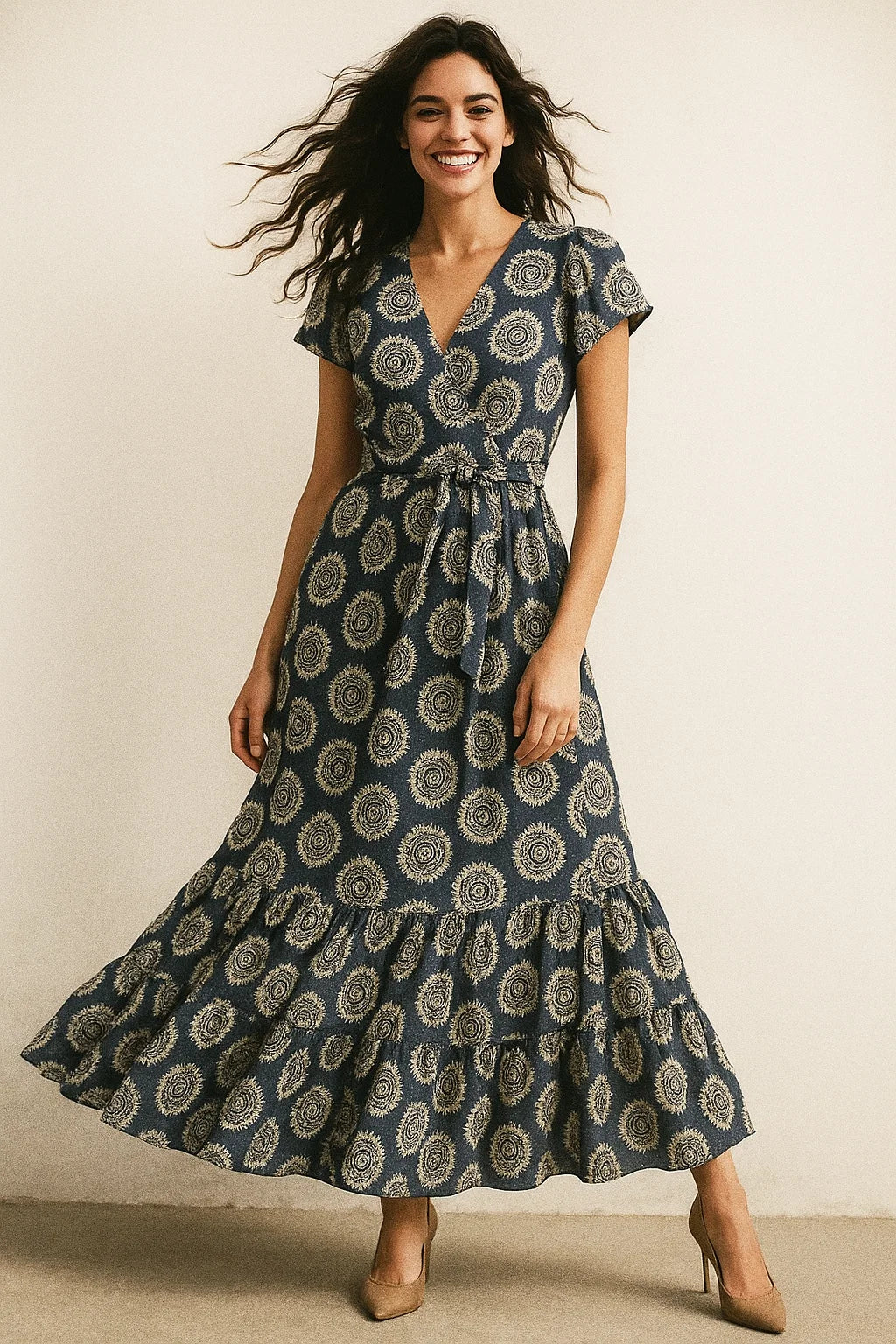 Seamless Rounded Suzani Art Digital Printed Fabric - Poly Muslin