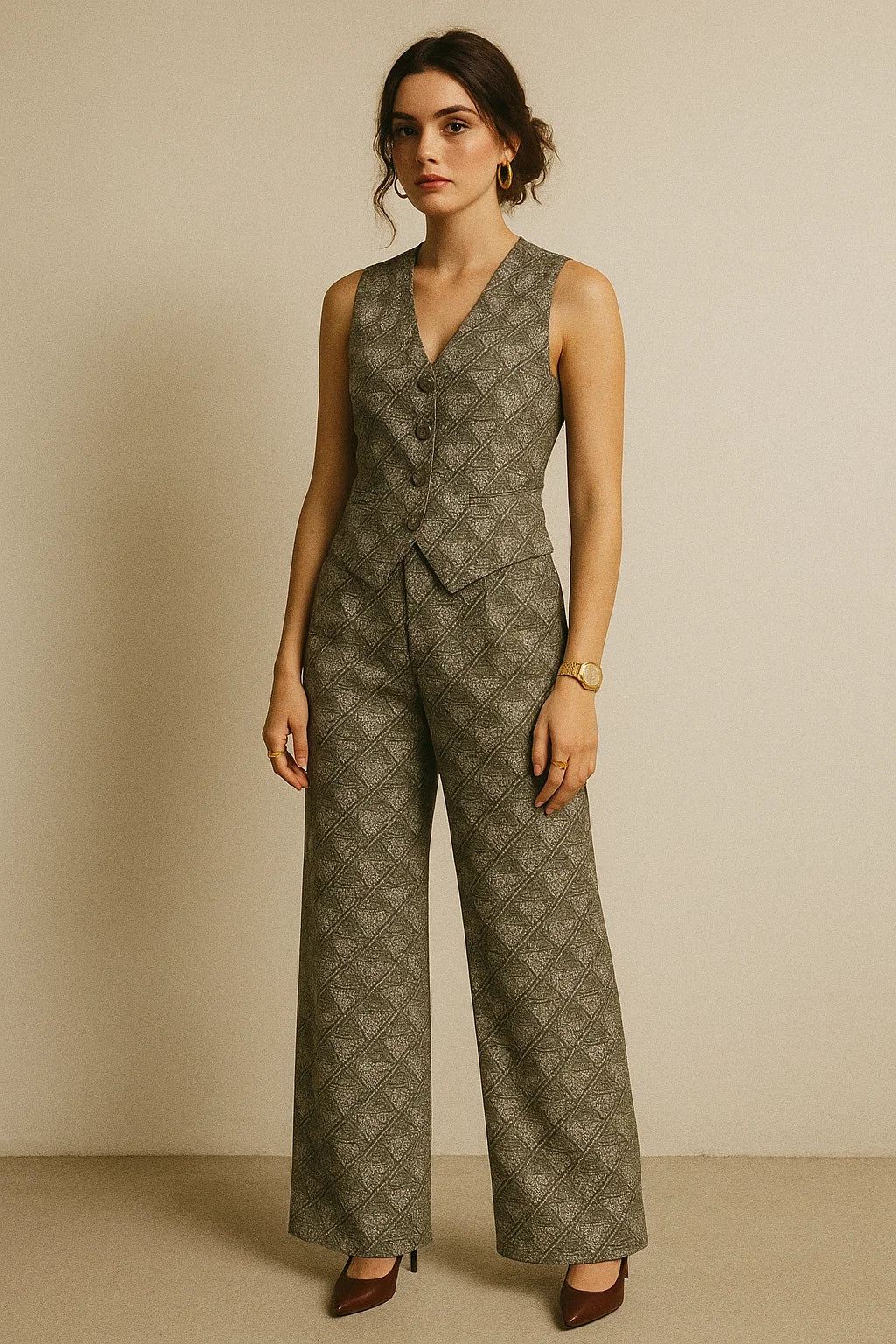 Morden Triangle Stone Art Digital Printed Fabric - Poly Muslin