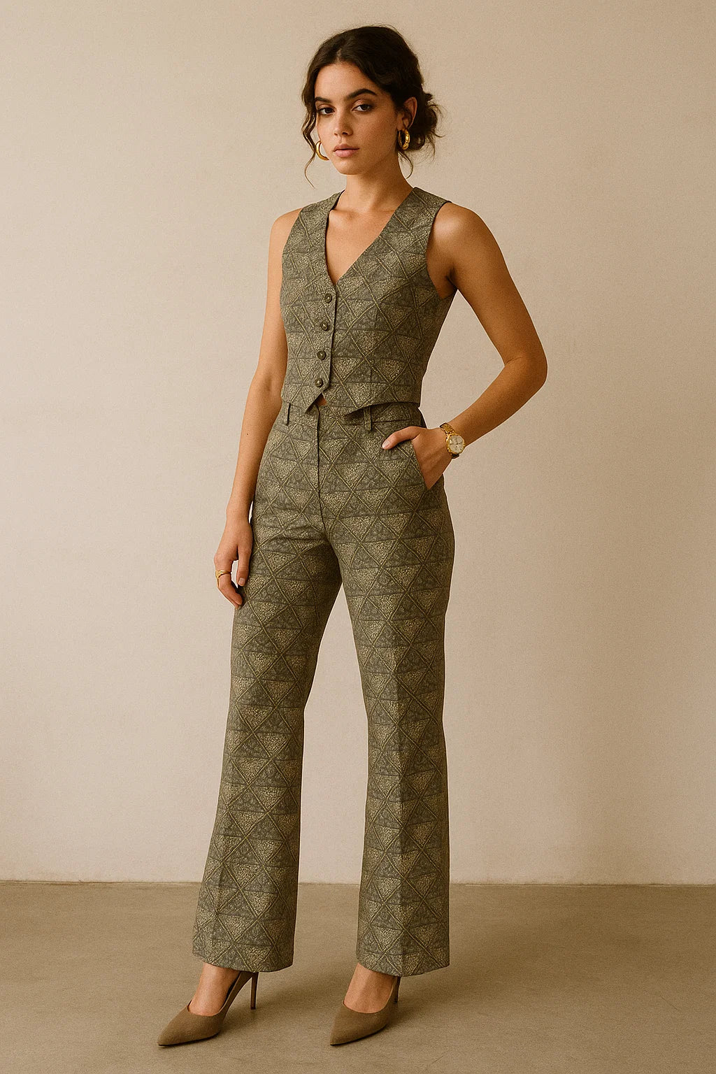 Morden Triangle Stone Art Digital Printed Fabric - Poly Muslin