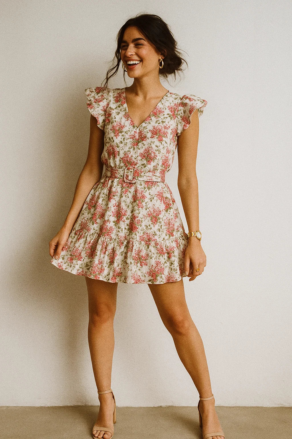 Tiny Daffodil Flower With Birch Leaves Digital Printed Fabric - Poly Muslin