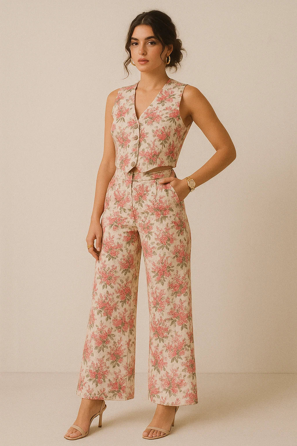 Tiny Daffodil Flower With Birch Leaves Digital Printed Fabric - Poly Muslin