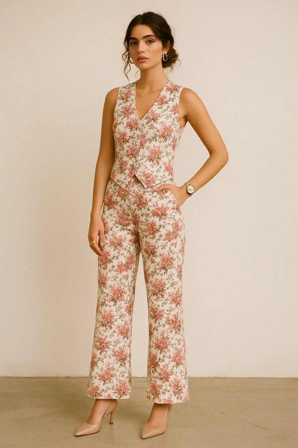 Tiny Daffodil Flower With Birch Leaves Digital Printed Fabric - Poly Muslin