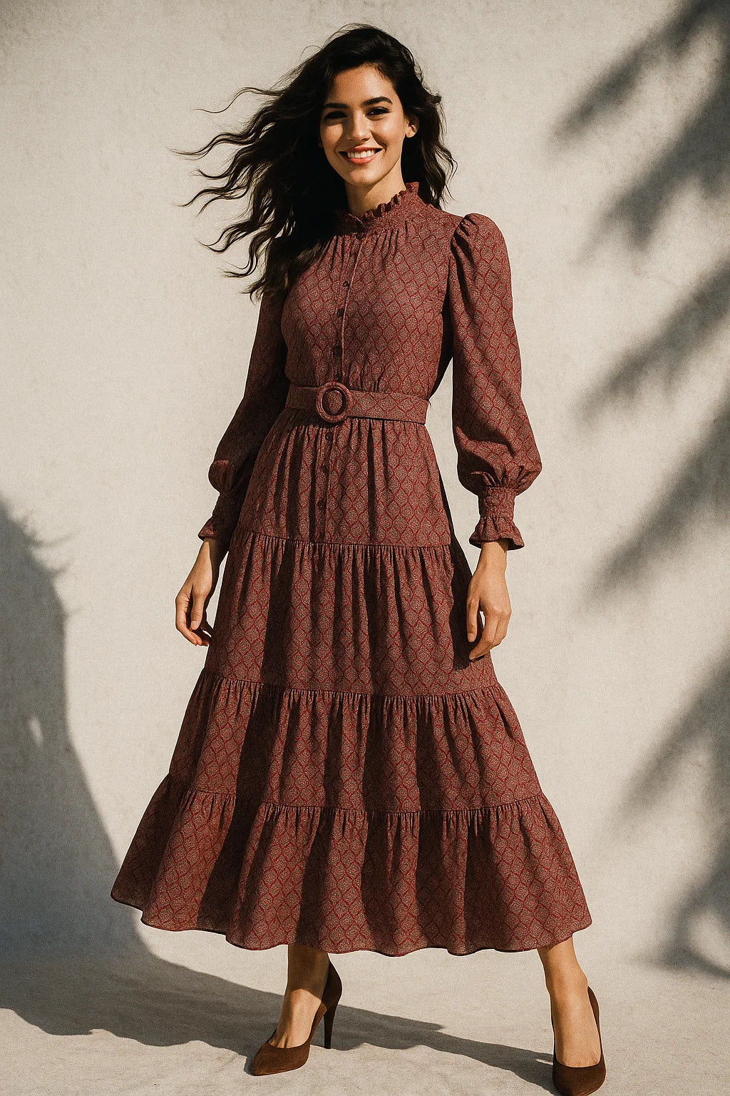 Morden Damask With Flower Digital Printed Fabric - Muslin