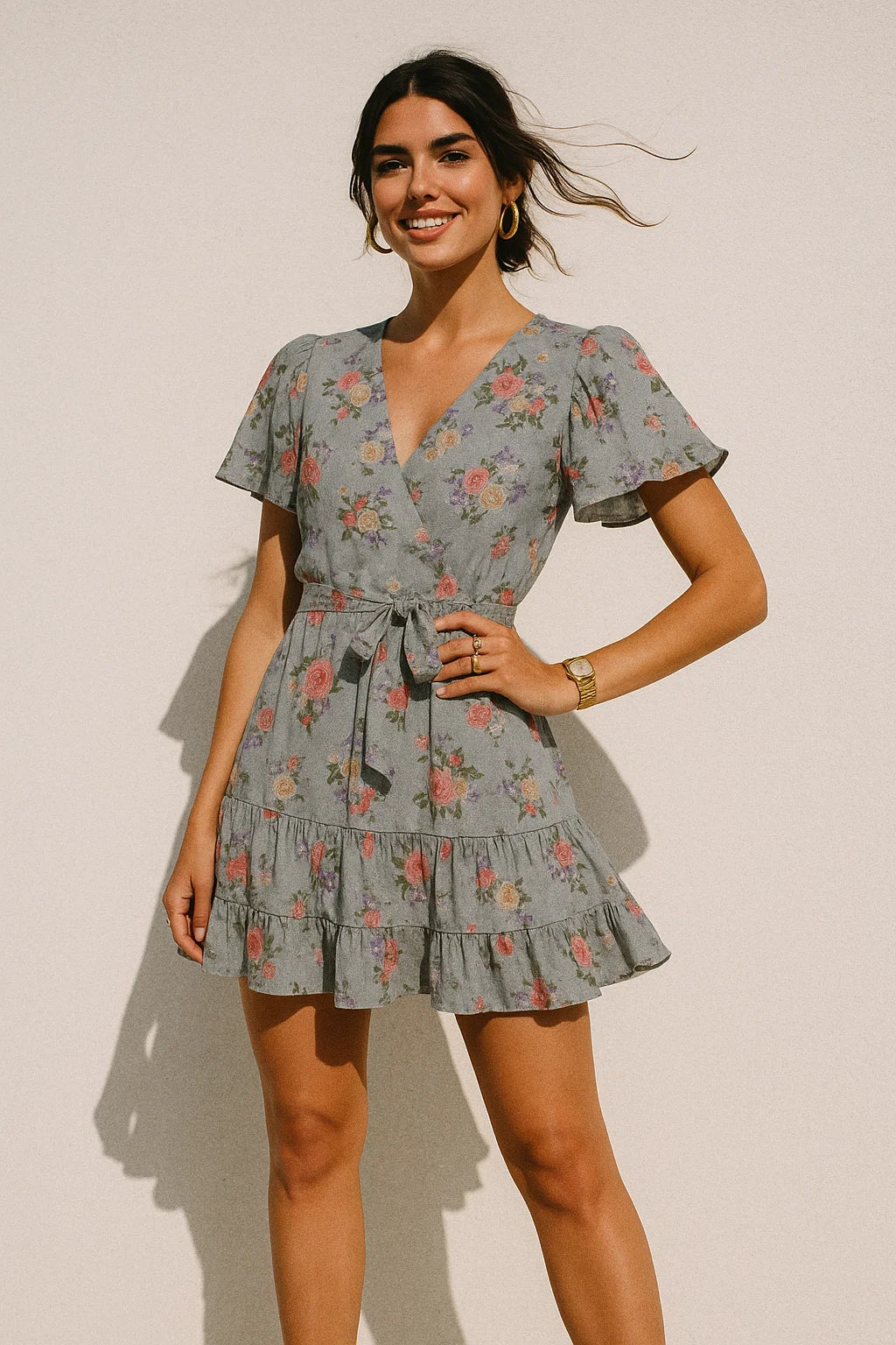 Natural Colourful Roses Digital Printed Fabric - Muslin