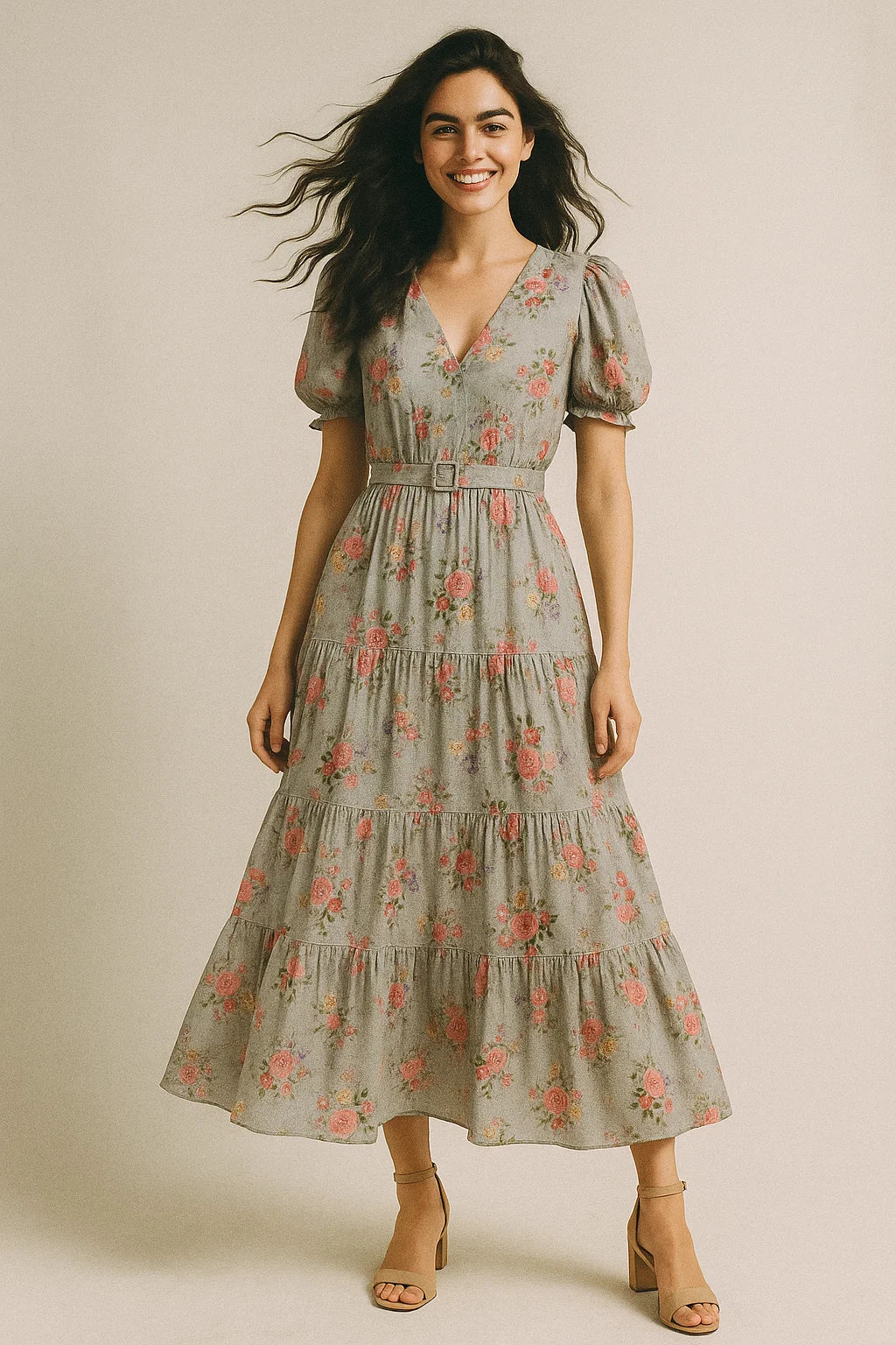 Natural Colourful Roses Digital Printed Fabric - Muslin