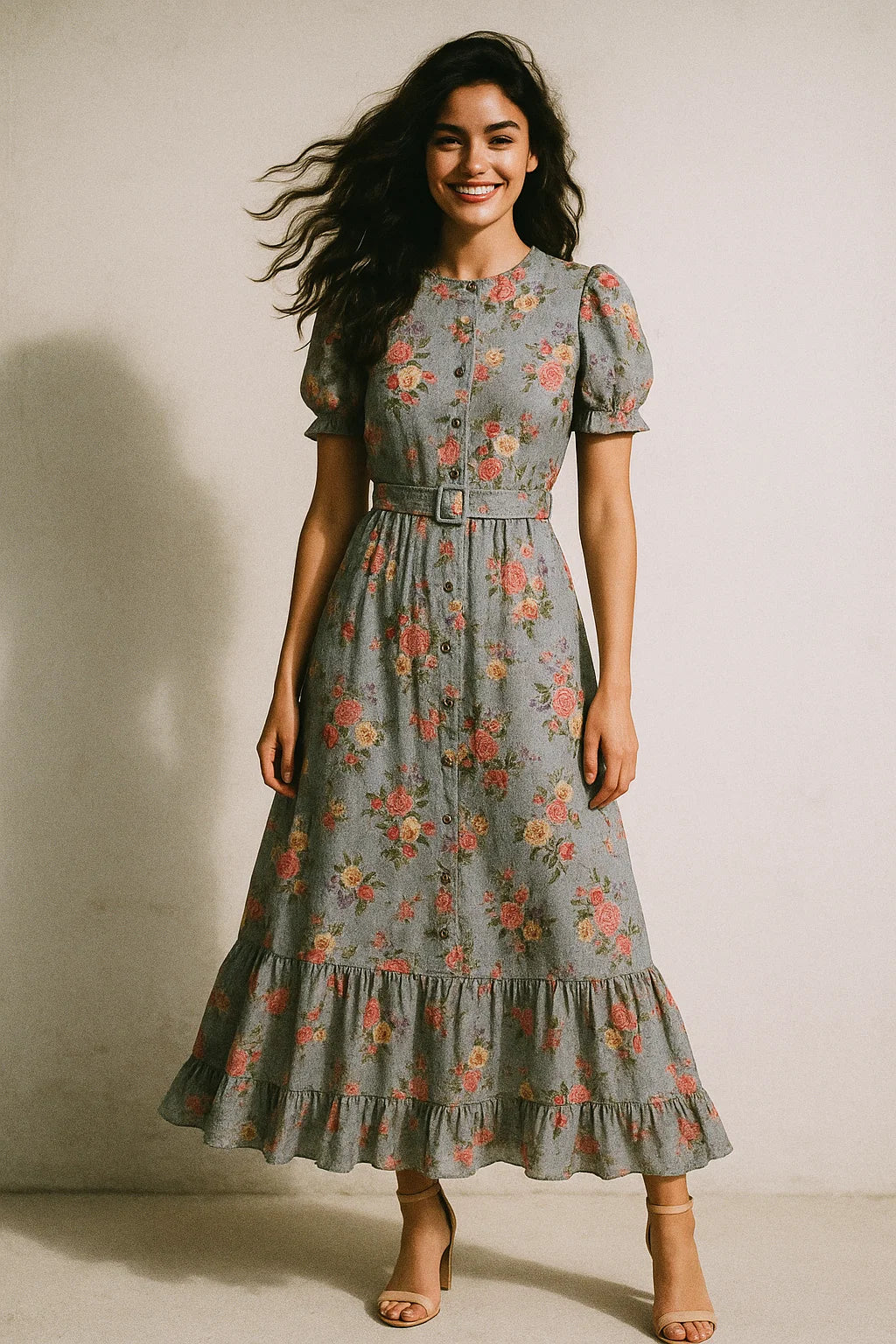 Natural Colourful Roses Digital Printed Fabric - Muslin