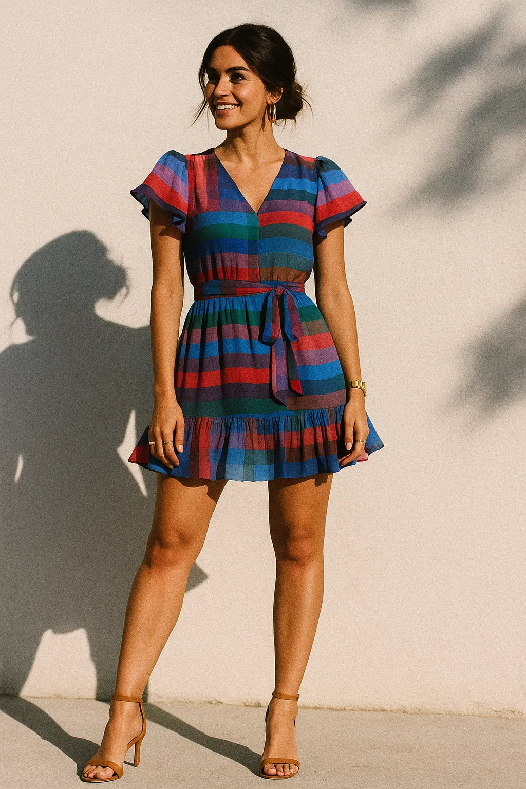 Rainbow Blurry Serpentine Strips Digital Printed Fabric - Muslin