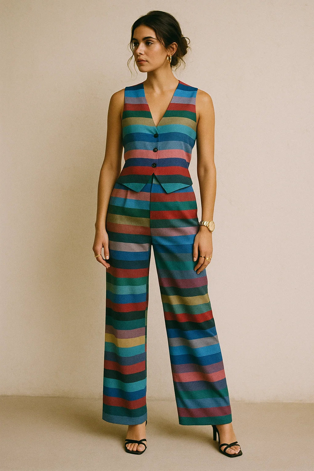 Rainbow Blurry Serpentine Strips Digital Printed Fabric - Muslin