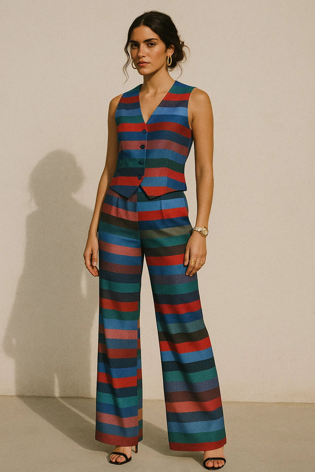 Rainbow Blurry Serpentine Strips Digital Printed Fabric - Muslin