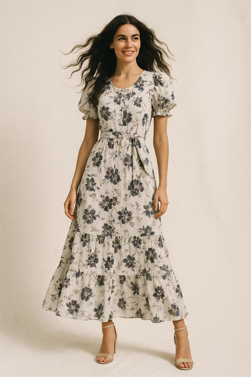 Beautiful Pansy Blue Flower Digital Printed Fabric - Muslin