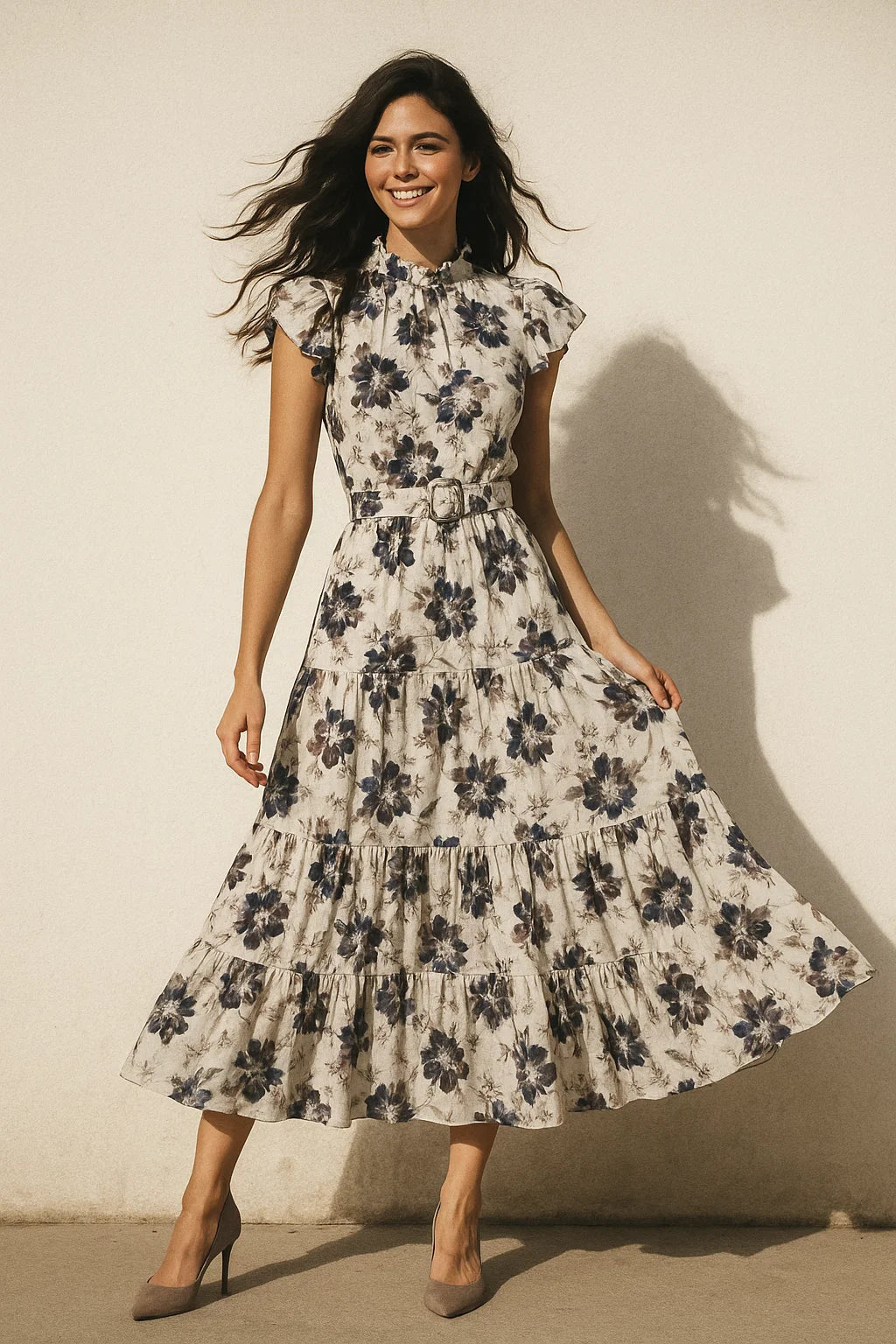 Beautiful Pansy Blue Flower Digital Printed Fabric - Muslin