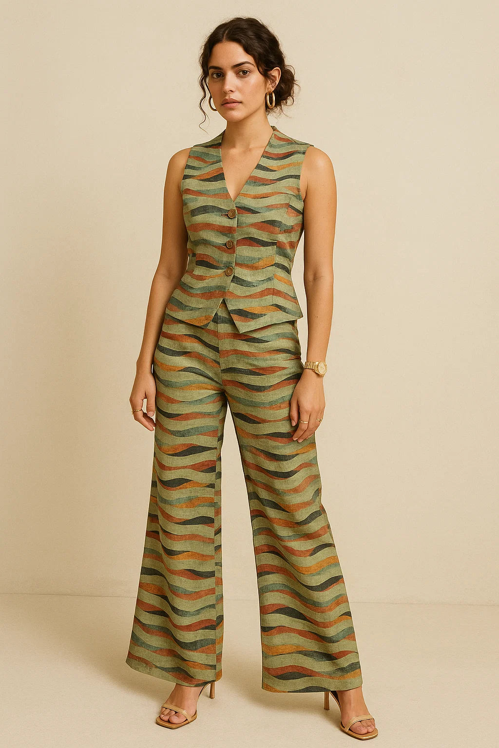 Hawaaian Waving Watercolour Digital Printed Fabric - Muslin