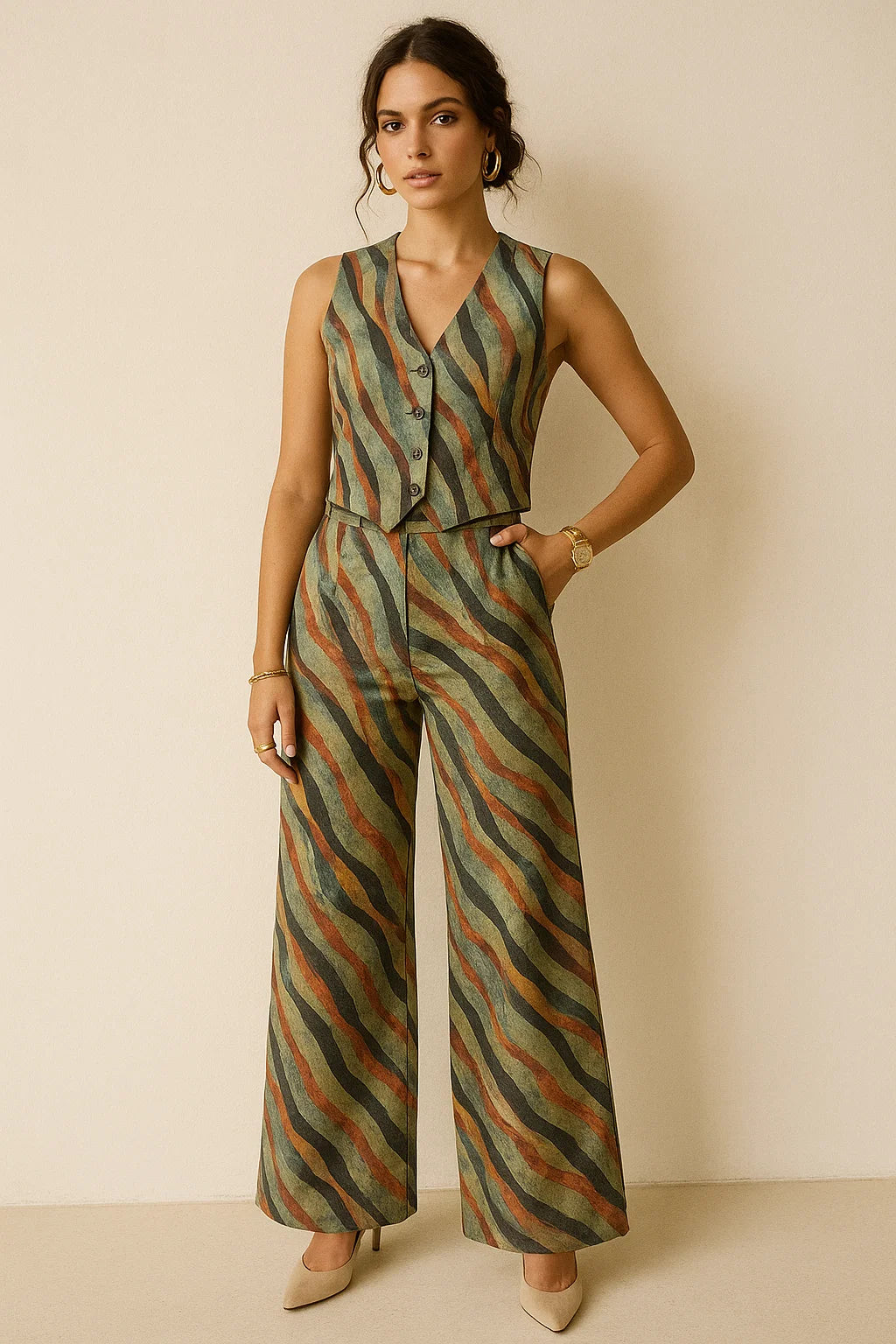 Hawaaian Waving Watercolour Digital Printed Fabric - Muslin