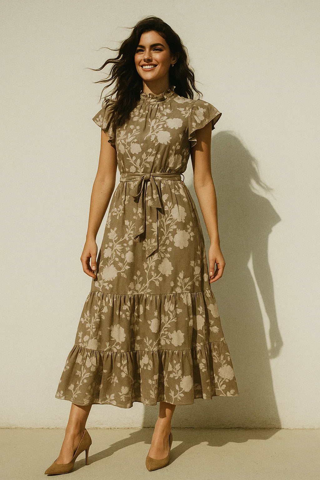 Beautiful Brown Floral Branch Digital Printed Fabric - Muslin