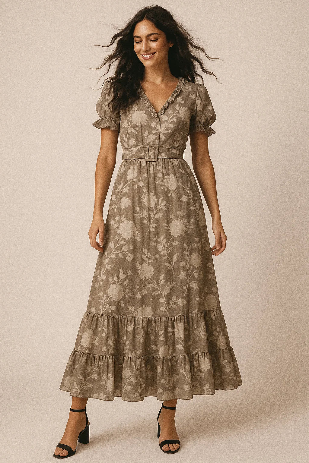 Beautiful Brown Floral Branch Digital Printed Fabric - Muslin