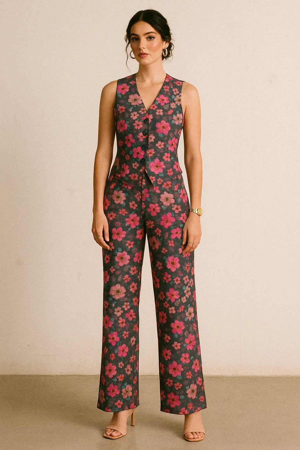 Buttercup Pink Floral Digital Printed Fabric - Muslin