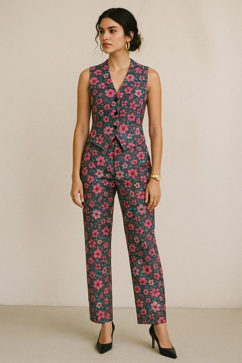 Buttercup Pink Floral Digital Printed Fabric - Muslin