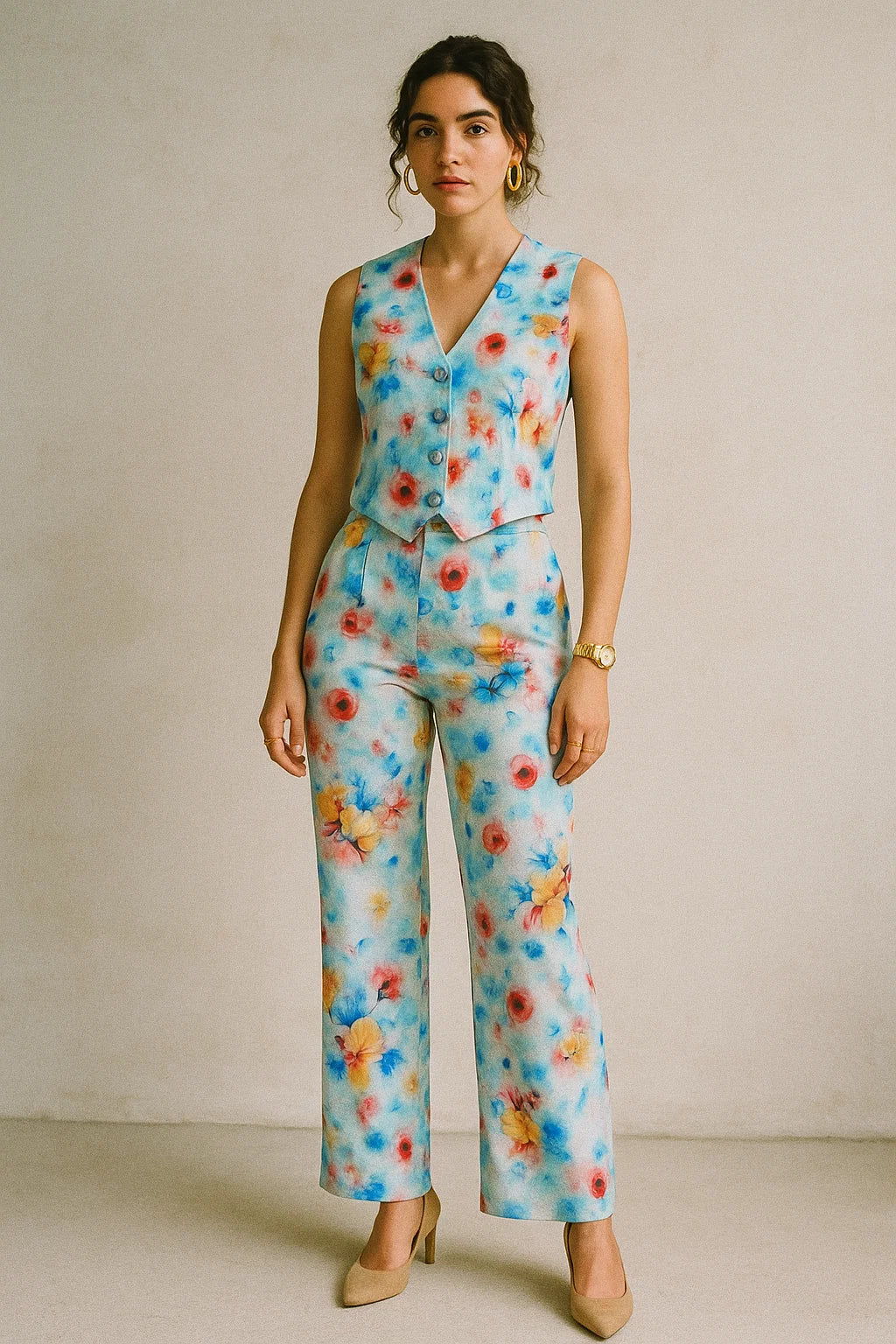 Rainbow Colourful Tulip Roses Digital Printed Fabric - Muslin