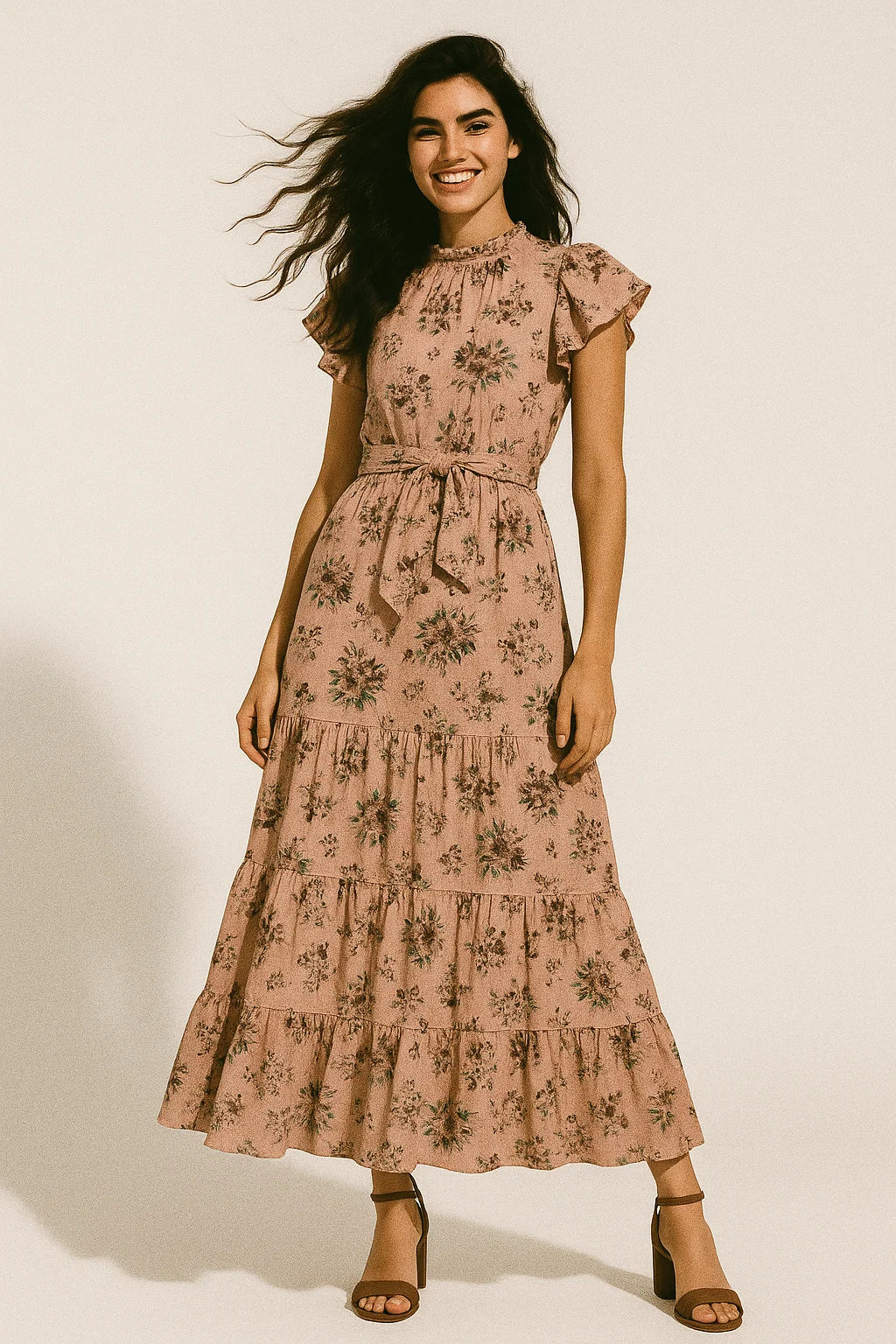 Multi Flower Bunch And Linear Leafs Digital Printed Fabric - Muslin