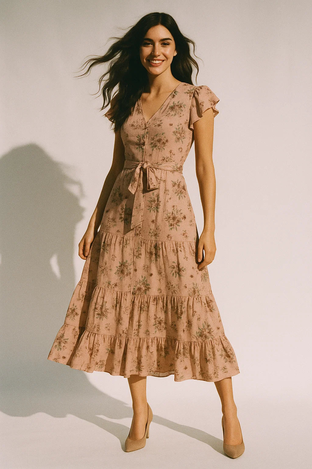 Multi Flower Bunch And Linear Leafs Digital Printed Fabric - Muslin