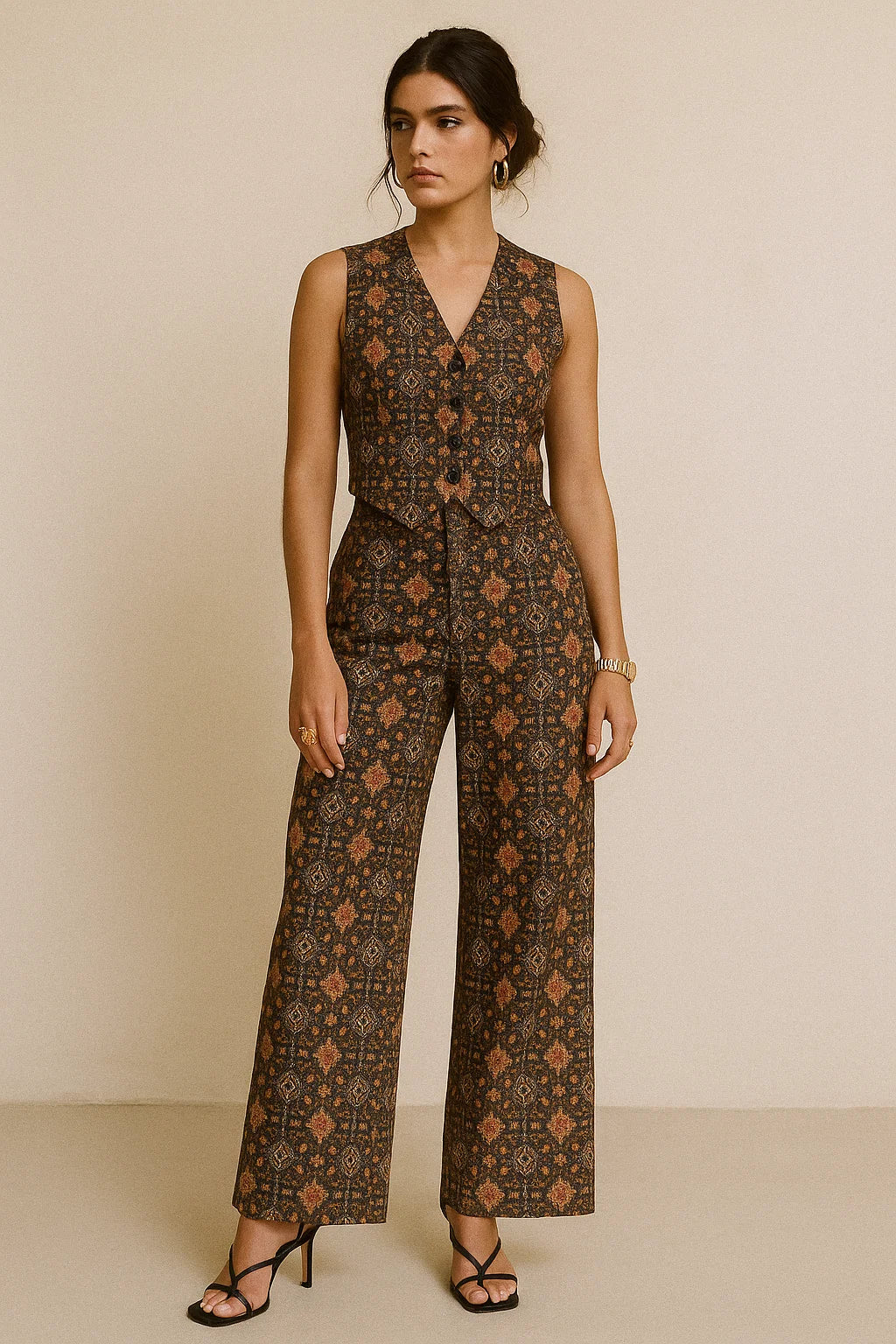 Metallese Seamless Leafs Patterns Digital Printed Fabric - Muslin