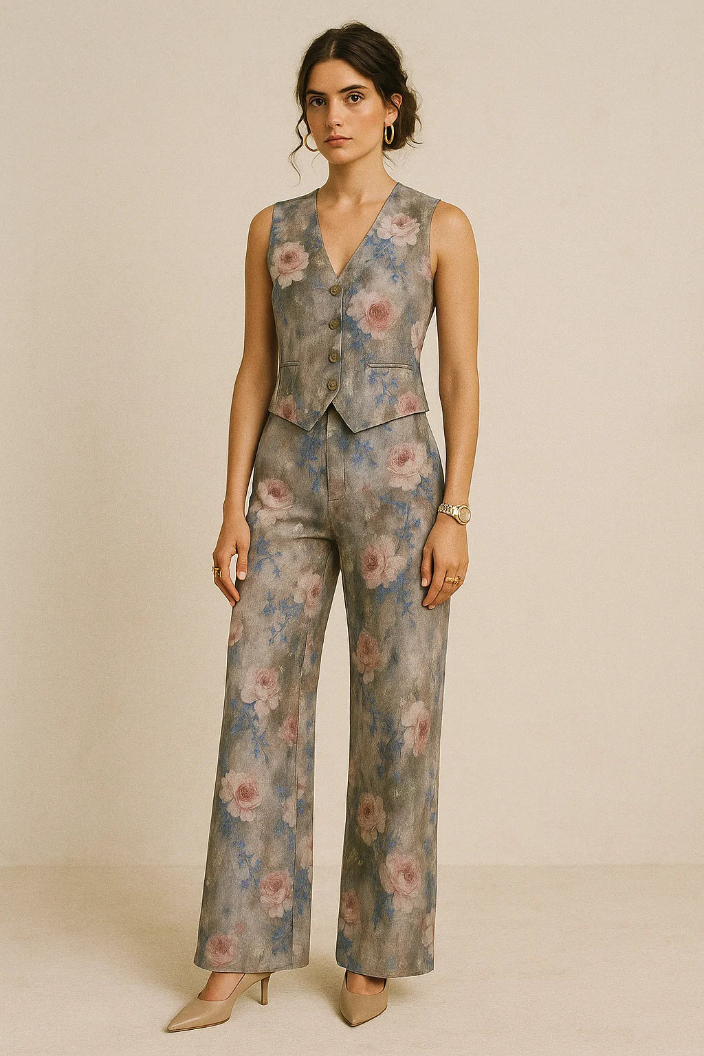 Oil Painted Cool Tiny Magnolia Digital Printed Fabric - Muslin