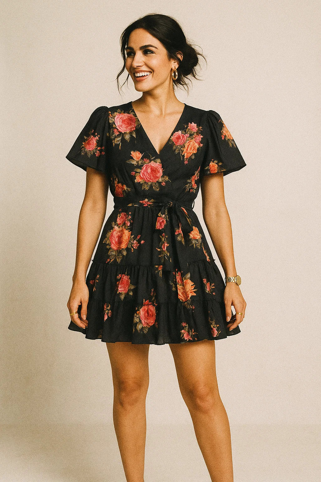 Dominant Yellow And Red Rose Digital Printed Fabric - Muslin