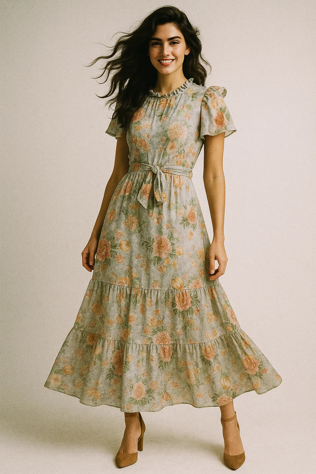 Colico Blue Rose With Purple Digital Printed Fabric - Muslin