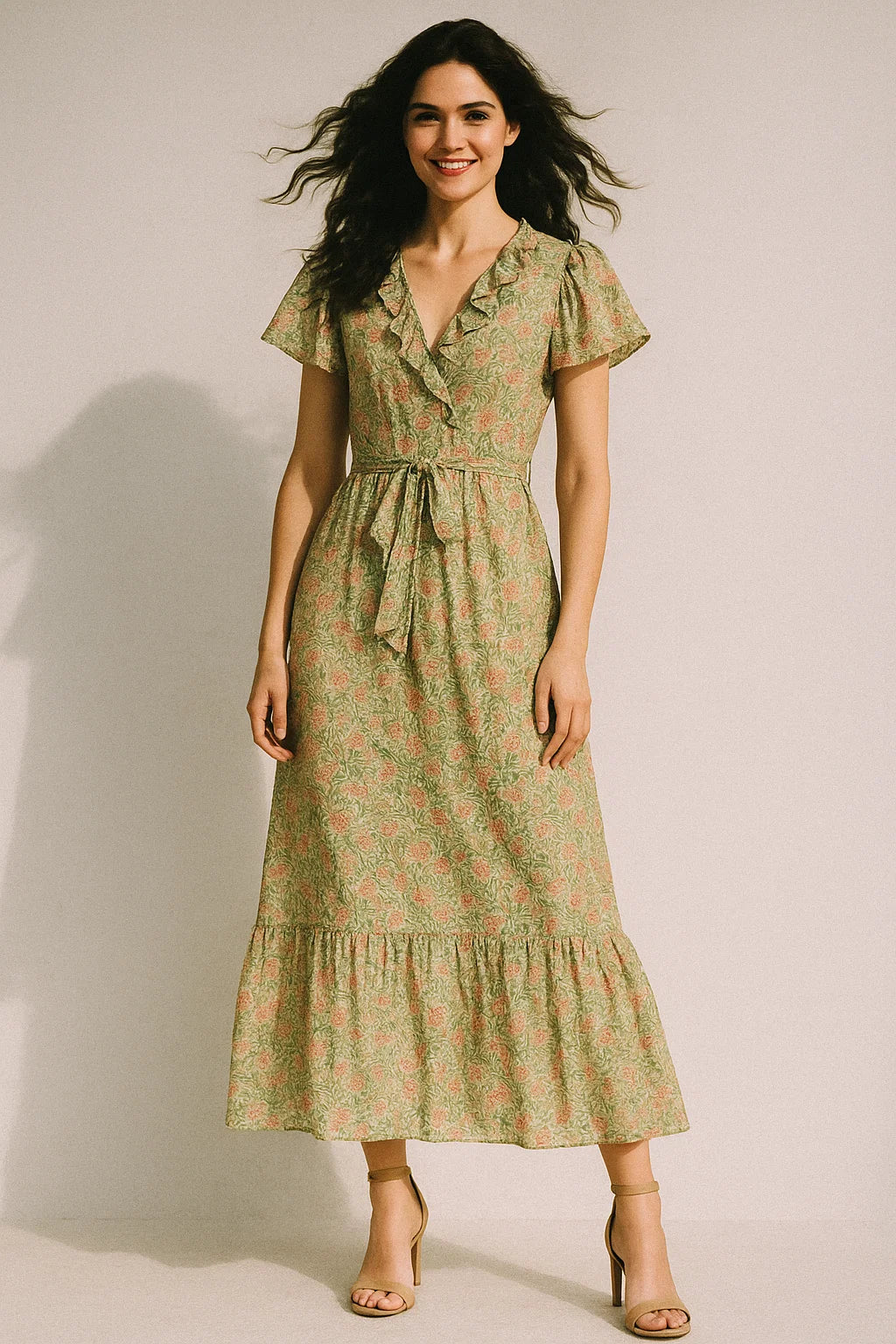 Western Flowers Small Leaves Digital Printed Fabric - Muslin