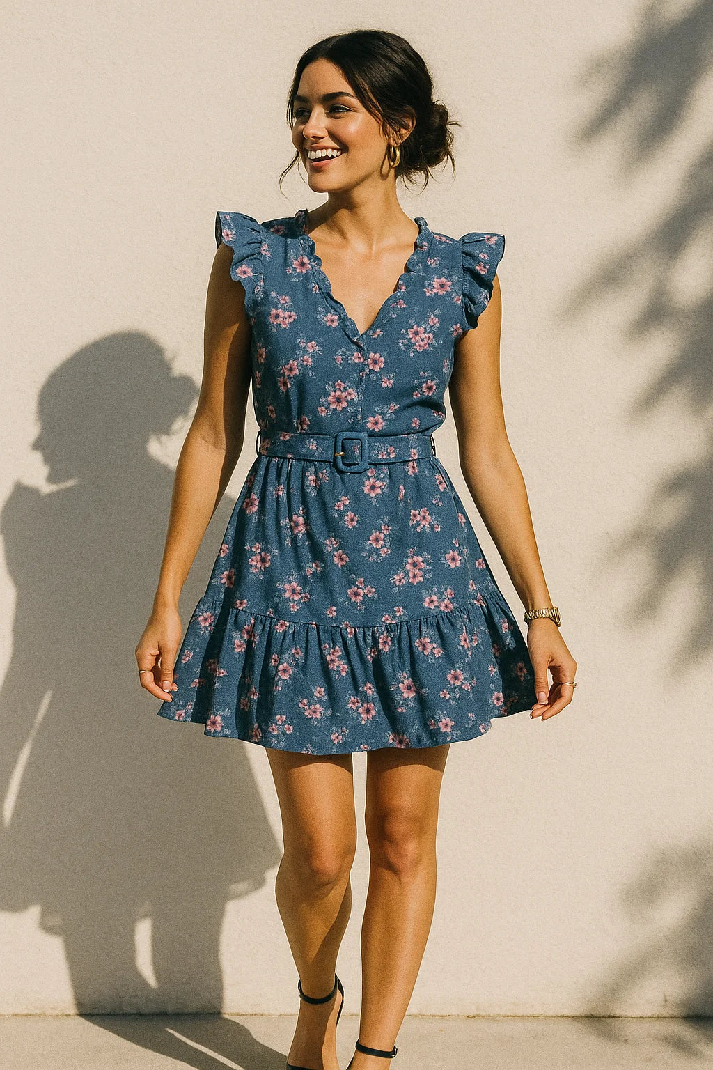 Pinkish Flowers With Neavy Blue Digital Printed Fabric - Muslin