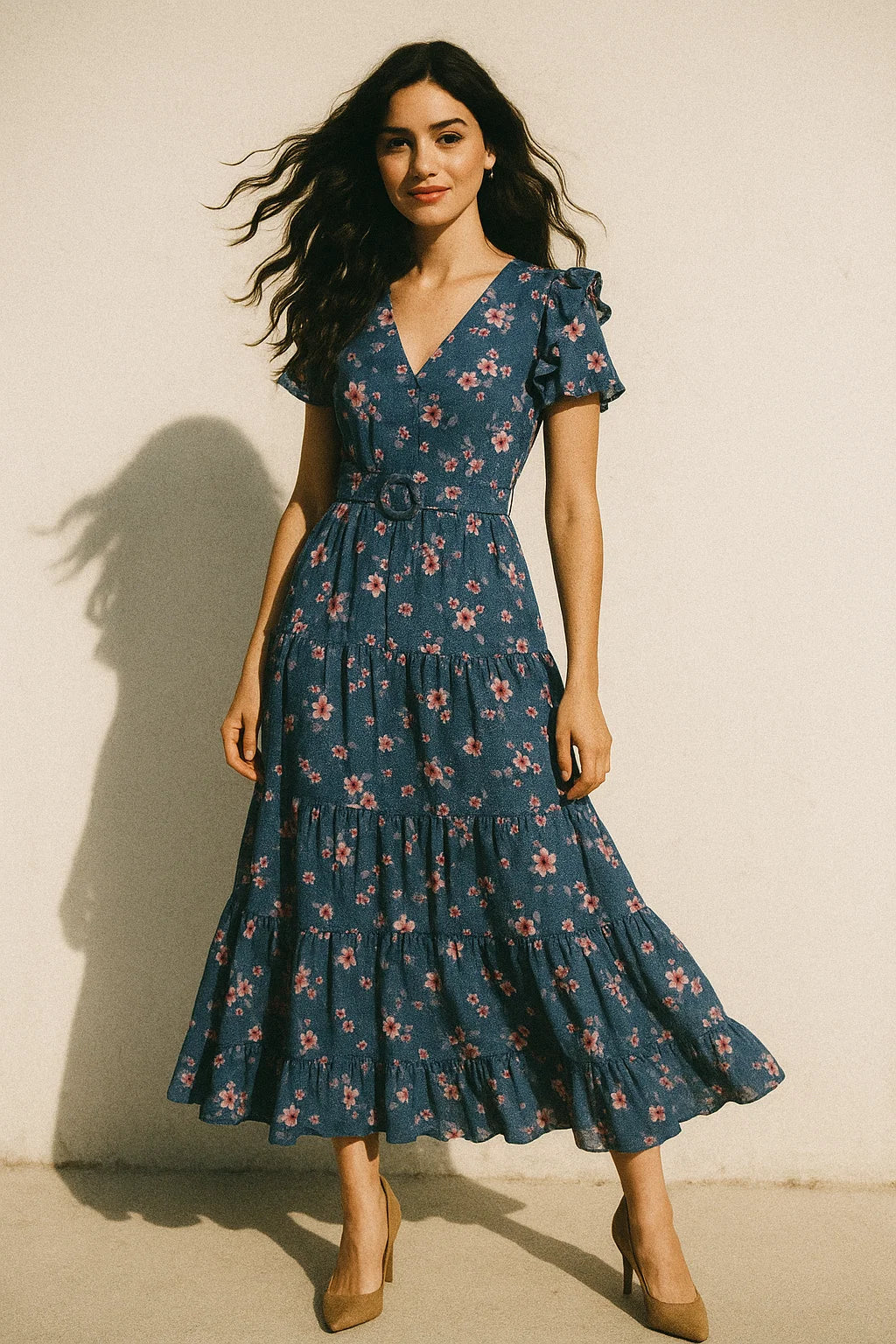 Pinkish Flowers With Neavy Blue Digital Printed Fabric - Muslin