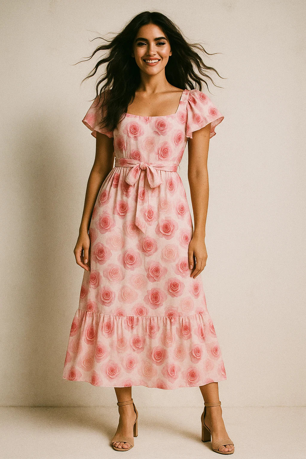 Pinkish Rose Allover Digital Printed Fabric  - Muslin