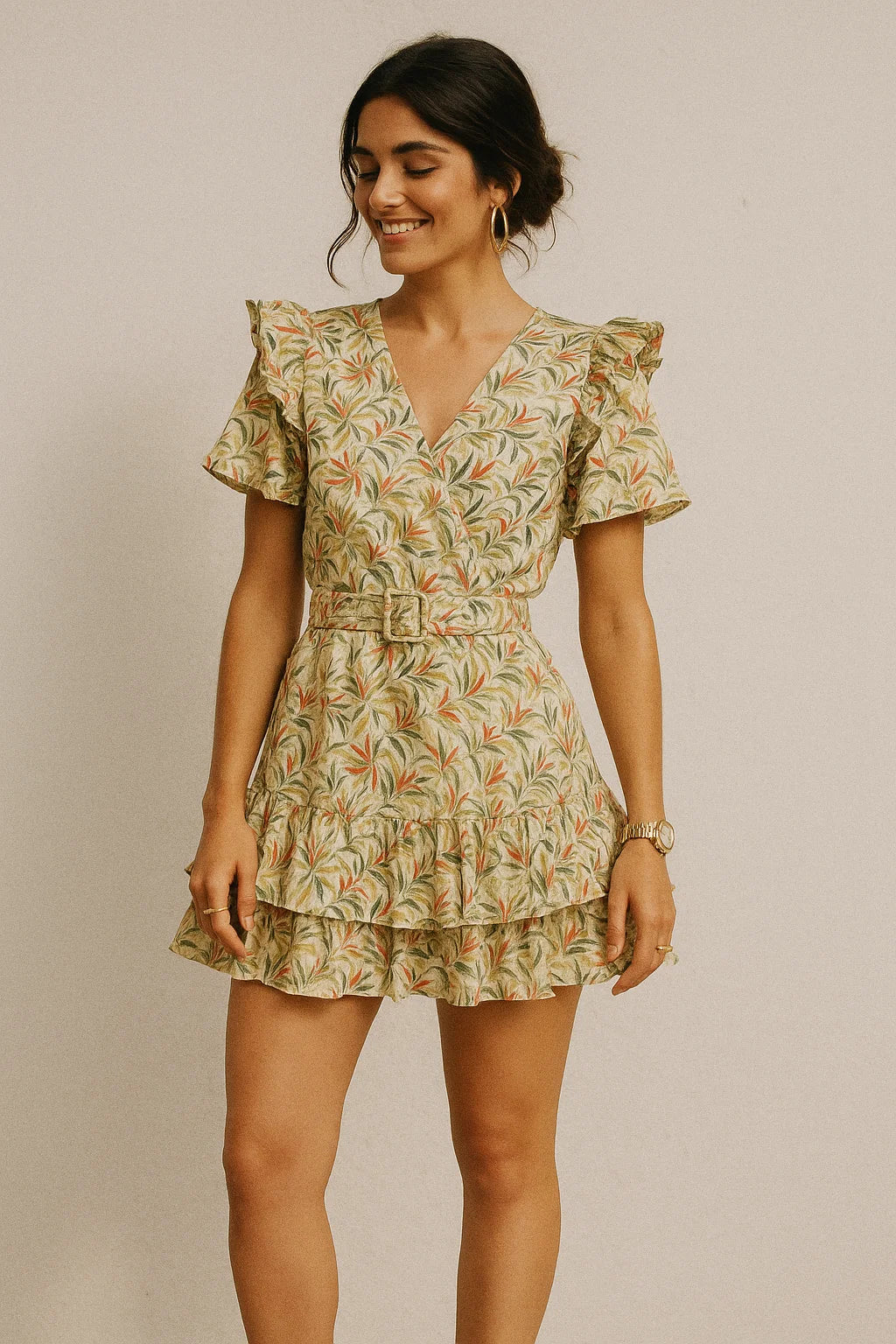 Hand Painted Leaves Allover Digital Printed Fabric  - Muslin