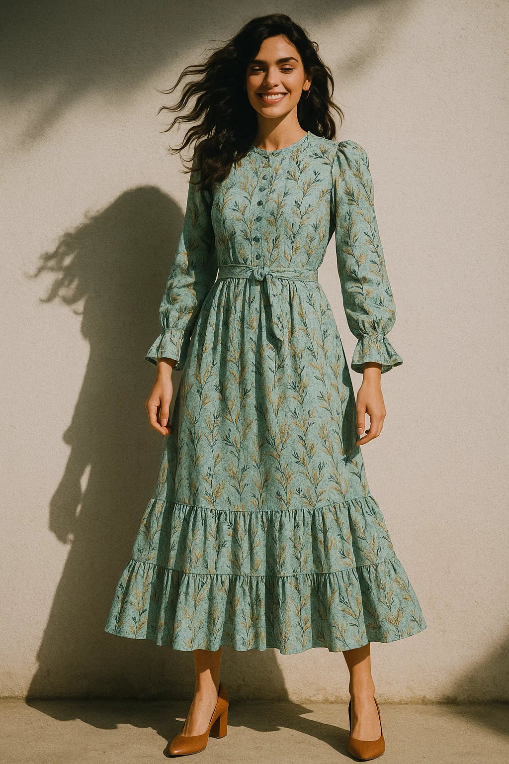 Fluid Rama Crop Branch Motif Digital Printed Fabric  - Muslin