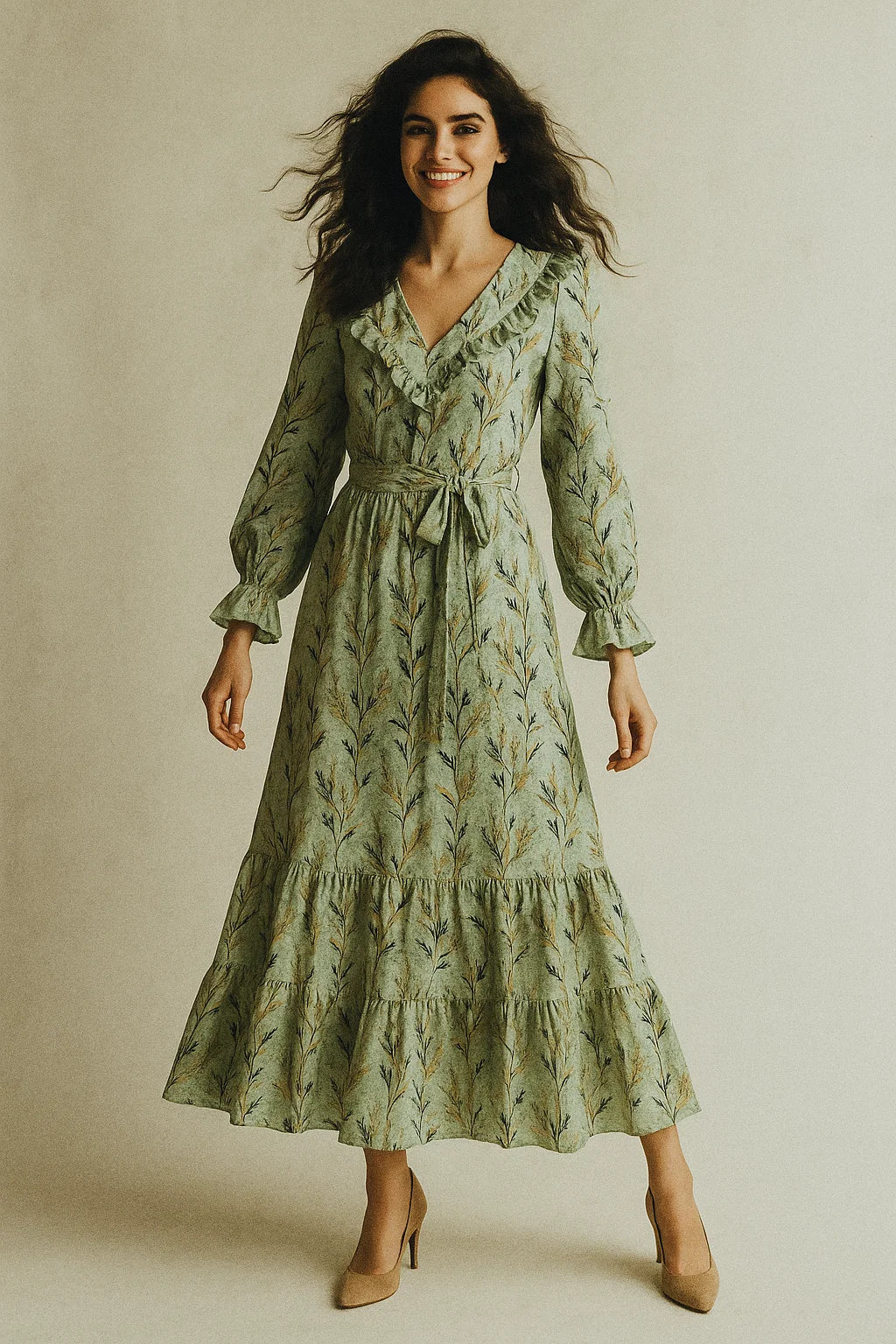 Fluid Rama Crop Branch Motif Digital Printed Fabric  - Muslin