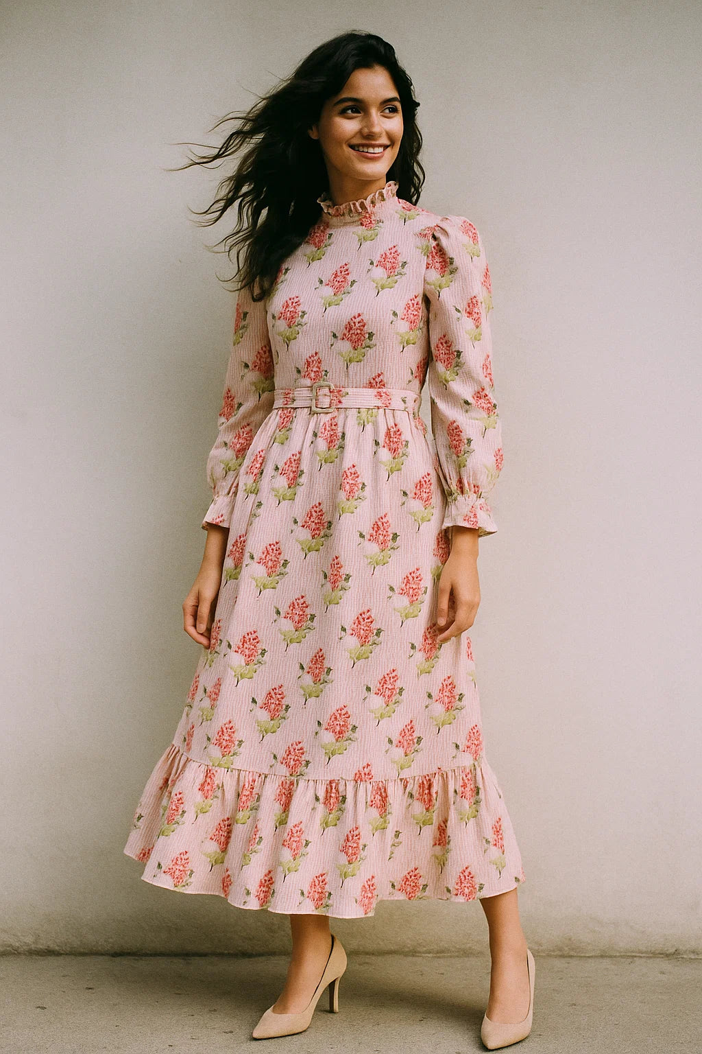 Pink Flower Pack With Stripes Digital Printed Fabric  - Muslin