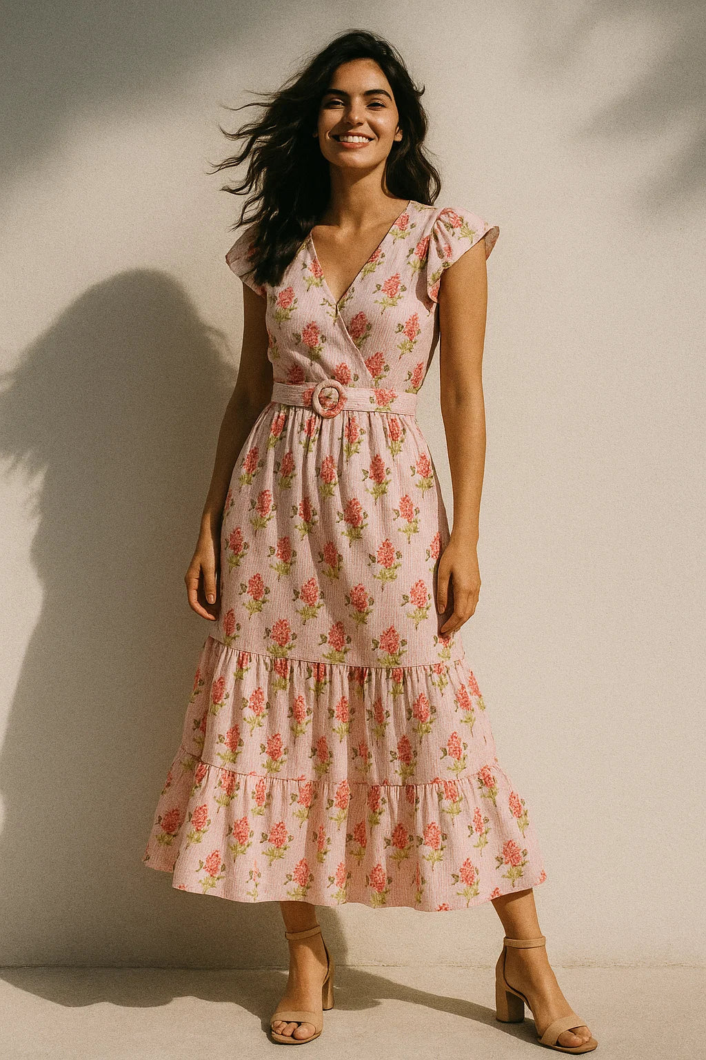 Pink Flower Pack With Stripes Digital Printed Fabric  - Muslin