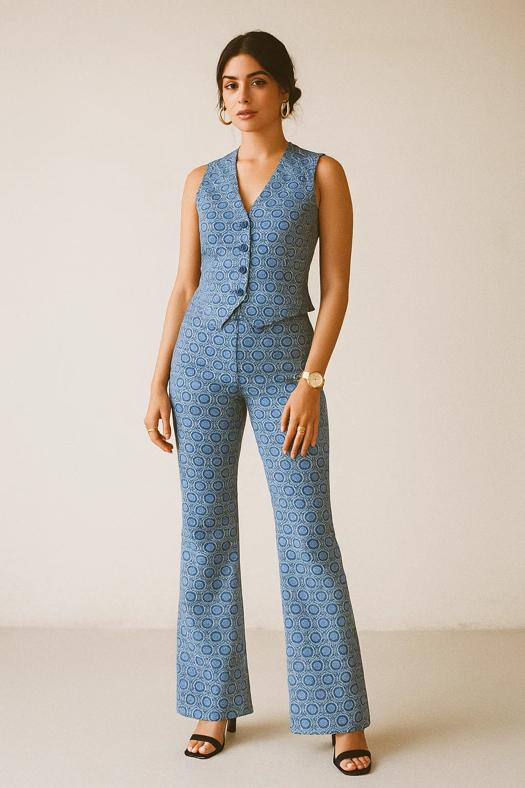 Tiny Blue Motif Allover Digital Printed Fabric - Muslin