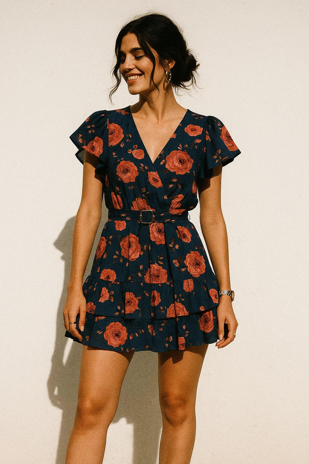 Redish Floral Repeat Digital Printed Fabric - Muslin