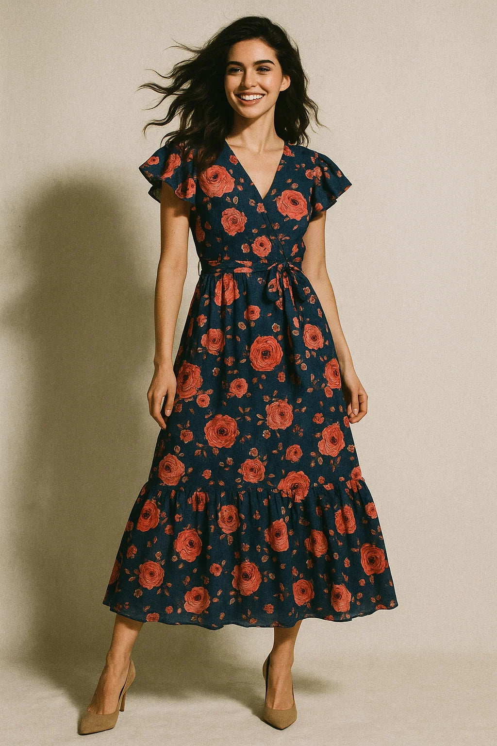 Redish Floral Repeat Digital Printed Fabric - Muslin