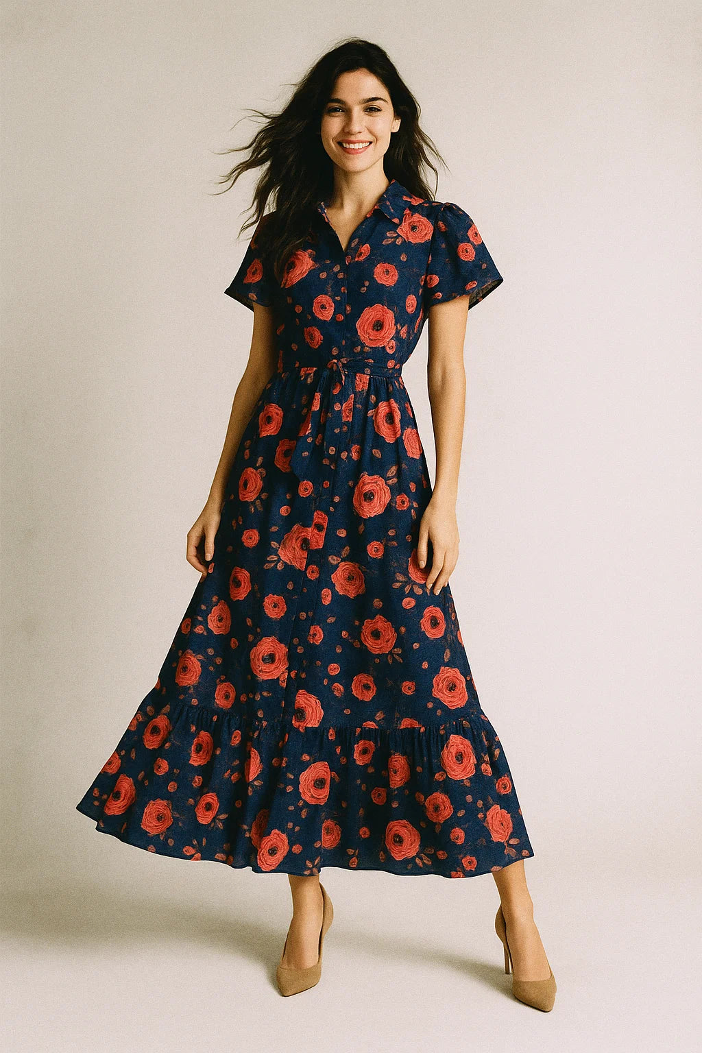 Redish Floral Repeat Digital Printed Fabric - Muslin