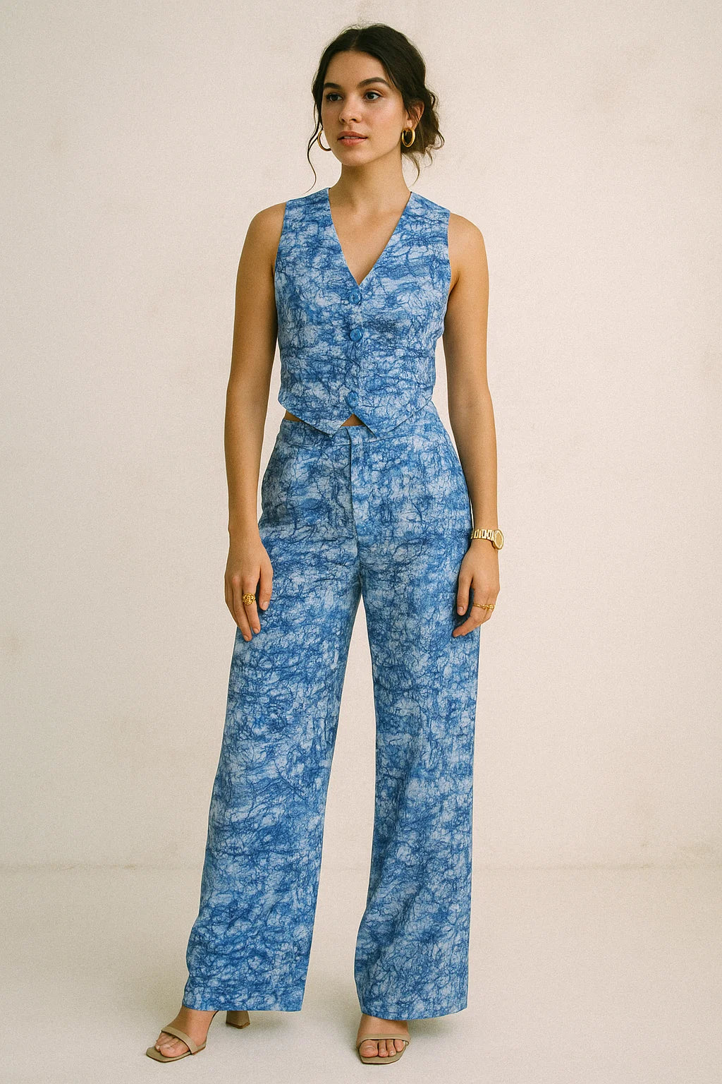 Blue Artistic Abstract Digital Printed Fabric - Muslin