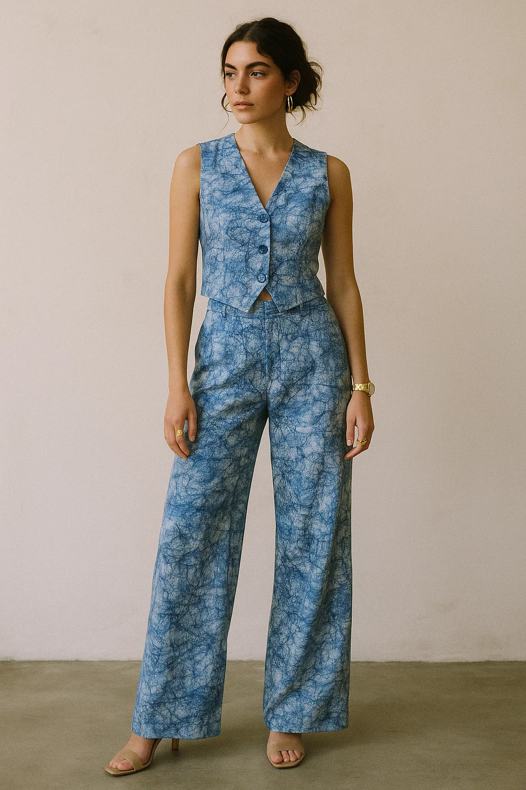 Blue Artistic Abstract Digital Printed Fabric - Muslin