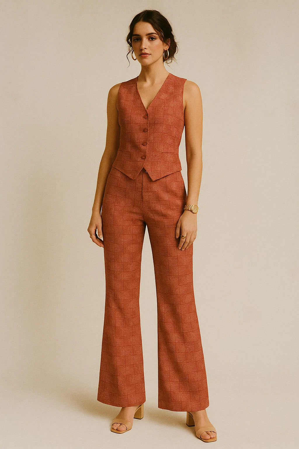 Checkes Textured Red And White Digital Printed Fabric - Muslin