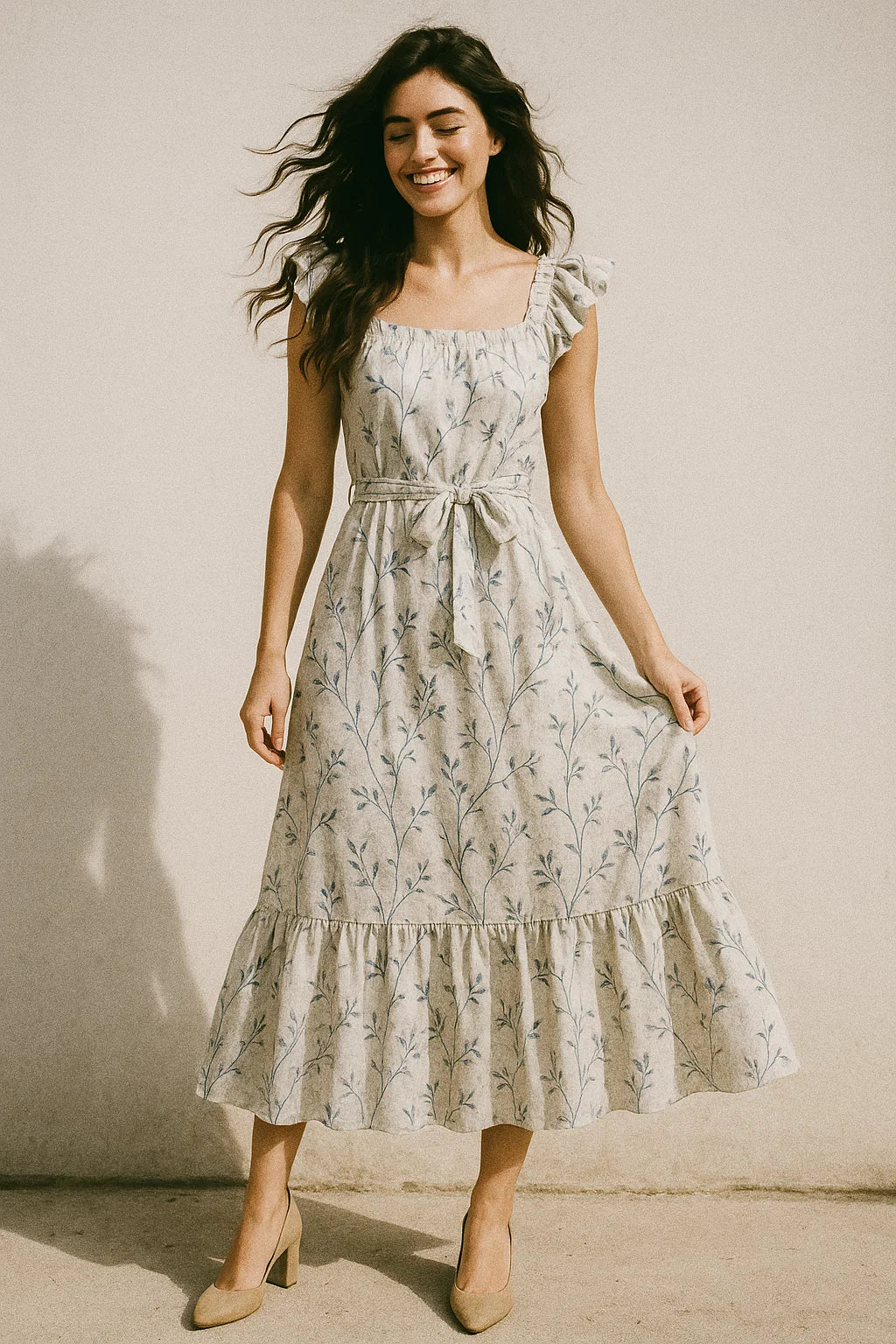 Leaves Vines Over Dusty Grey Base Digital Printed Fabric