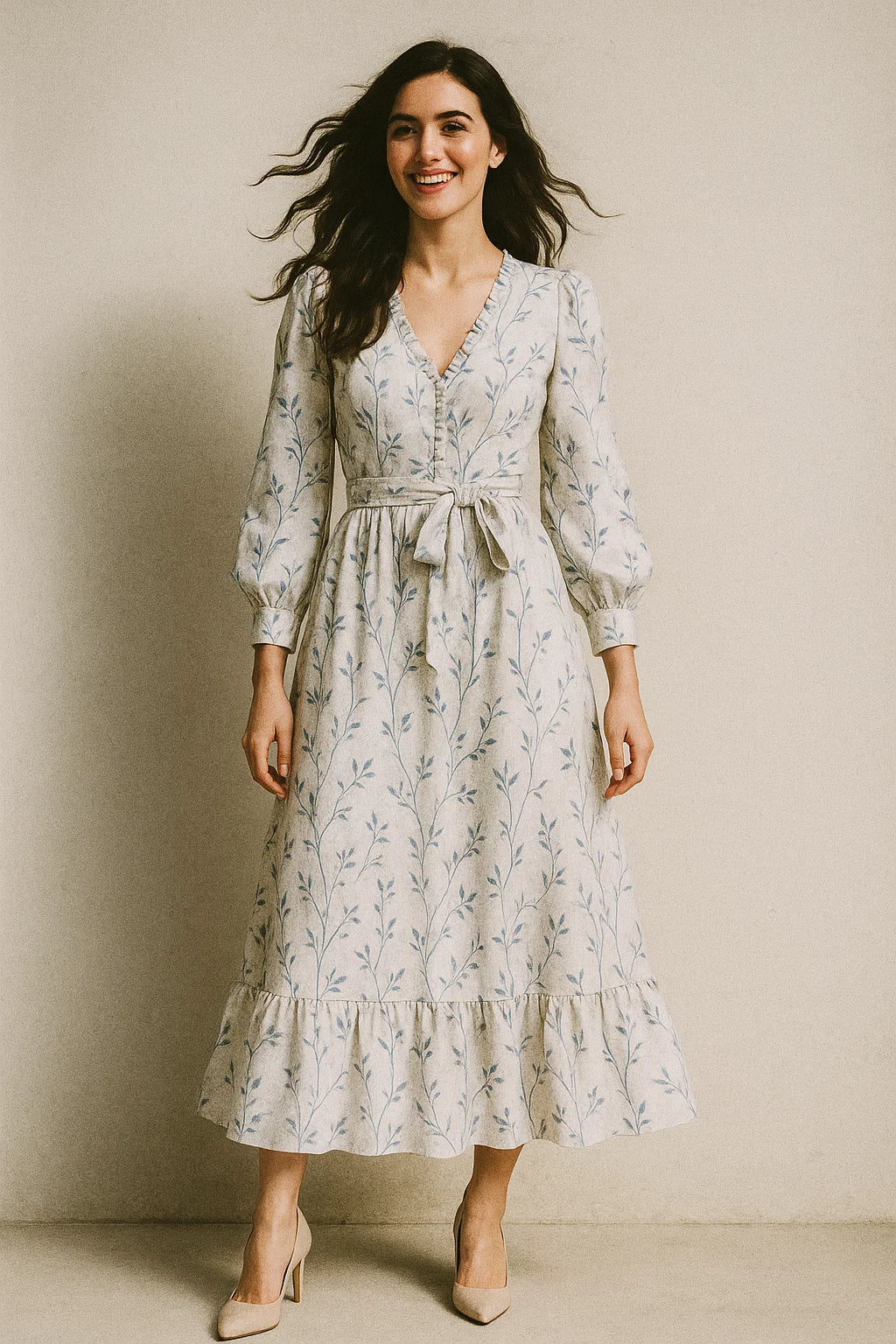 Leaves Vines Over Dusty Grey Base Digital Printed Fabric