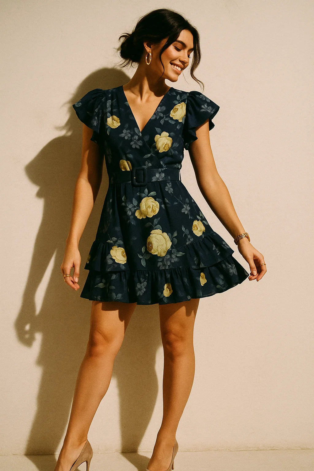 Elegant Floral Over Blue Base Digital Printed Fabric