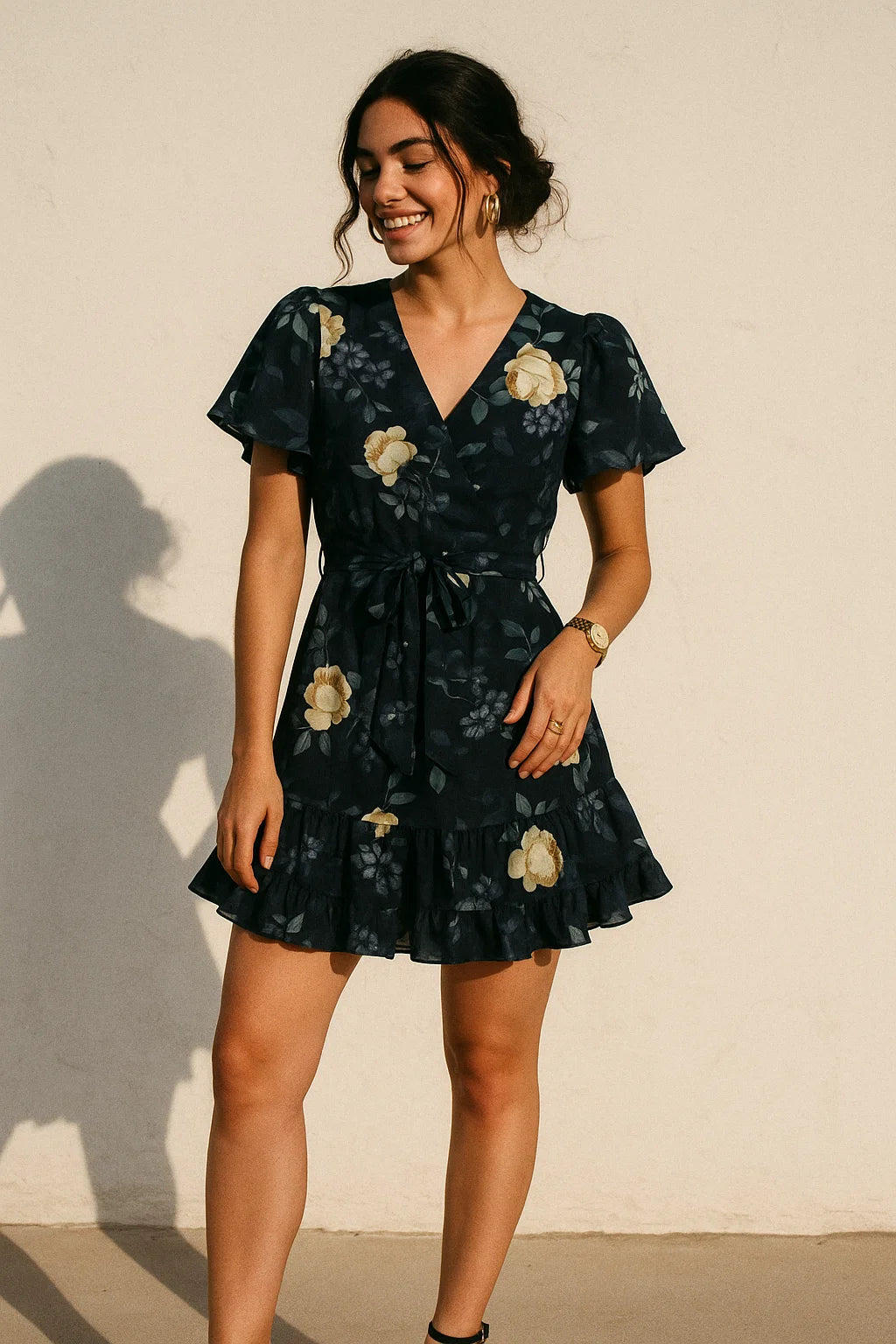 Elegant Floral Over Blue Base Digital Printed Fabric