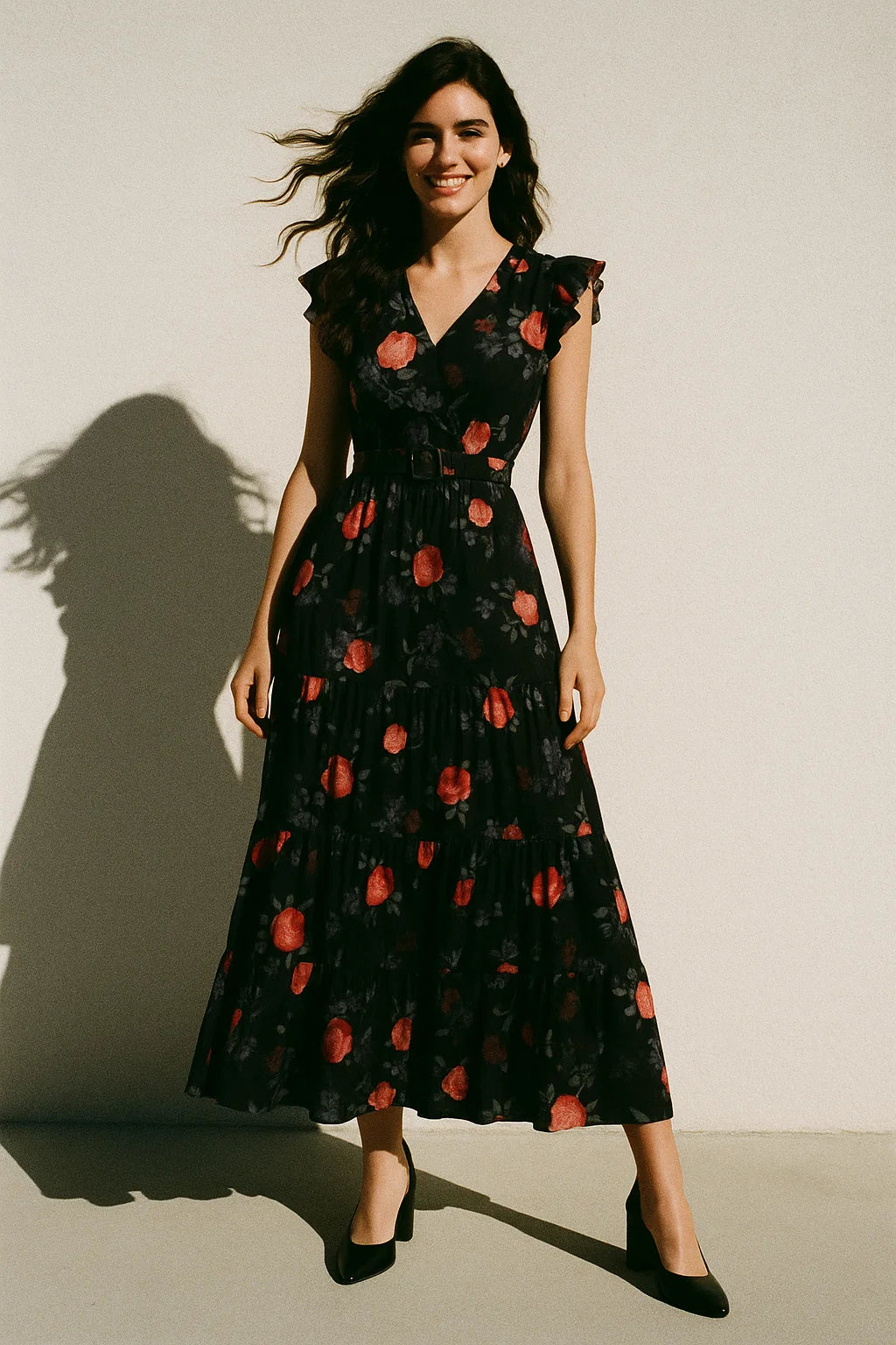 Elegant Floral Over Black Base Digital Printed Fabric