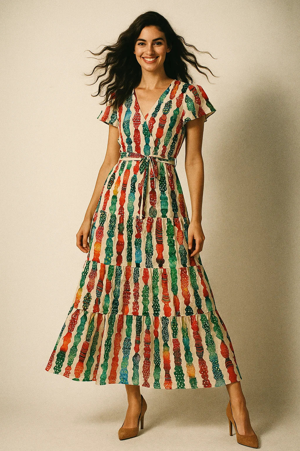 Colourful Round Stripes Digital Printed Fabric